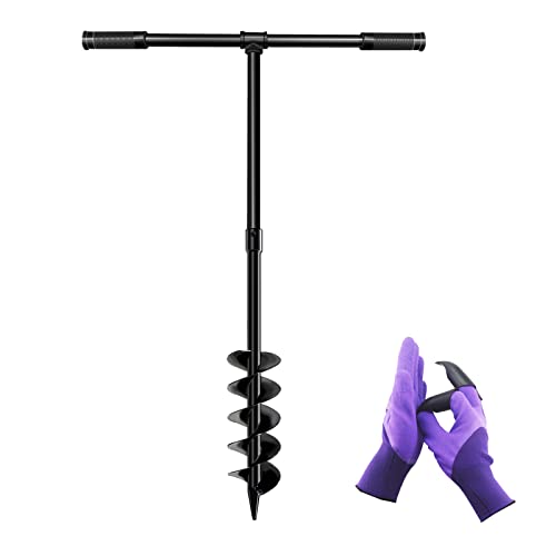 LONGRUN Hand Drill Auger Post Hole Digger, Manual Garden Hole Digging Drill Bit for Planting, Spiral Drill Planter for Bulb, Flower, Tree, Seedlings, Bedding Plants, Umbrella, Fence Holes-4"x 38" - color: Super Black, size: 4 Inch