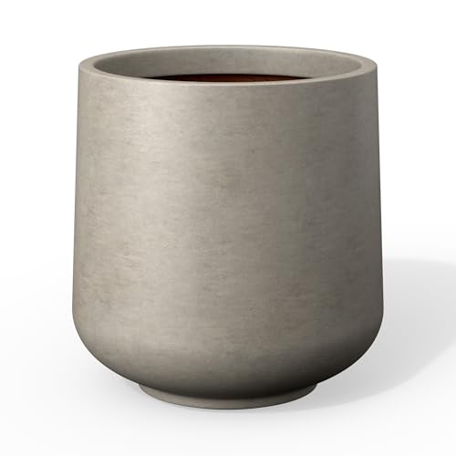 Kante Small Round Curved Weathered Concrete Planter 9.4" Dia, Outdoor - color: Weathered Concrete, size: 8.2" D