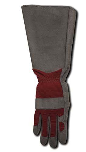 MAGID Professional Rose Pruning Thornproof Gardening Gloves with Extra Long Forearm Protection for Men - Puncture Resistant - color: Grey & Maroon, size: 7/S, style: 1 Pair