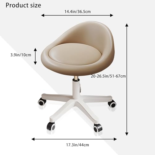 Rolling Stool – Ergonomic Swivel Seat, Adjustable Height, Ultra-Quiet Wheels, Padded PU Leather Cushion, for Salon, Office, Massage & Medical Use Khaki - color: Khaki