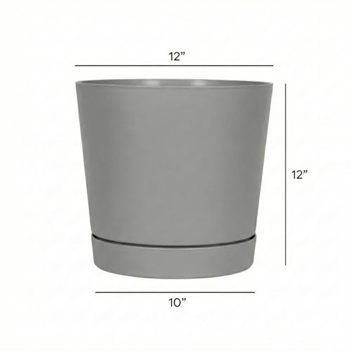 Root & Vessel Majestic Full Depth Round Cylinder Pot, Glossy Gray, 12-Inch (10120) - color: Gray, size: 12 Inch