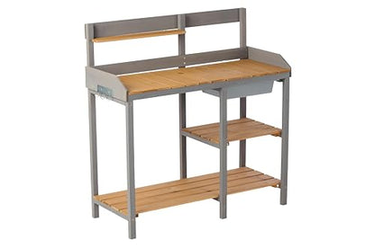42'' Outdoor Potting Bench with Storage Cabinet Heavy Duty Planting Station Garden Work Table Seed Starting Wooden Workstation Spacious Work Surface for Backyard Balcony Brown and Gray