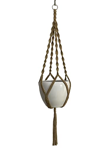 4 Legs Natural Hemp Rope Macrame Plant Hangers Hanging Planter Holders Haning Baskets, 48-inches for 10-12" Pot (Light Brown-Hemp) - color: Light Brown-hemp