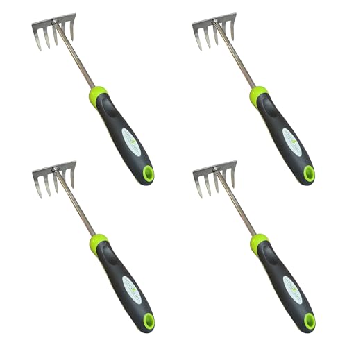 Garden Guru Stainless Steel Hand Rake Cultivator Tiller Tool - Stainless Steel for Ultimate Strength - Rust Resistant - Ergonomic Handle - Gardening Cultivating Loosening Weeding Mulching (4 Pack) - size: 4 Pack