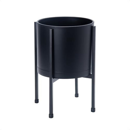 D'vine Dev Plastic Planter Pot with Metal Stand, Black, 8 in, 55-D-B-1 - color: Black, size: 8 Inch