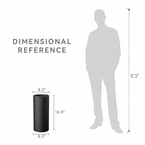 Kante Small Round Column Black Concrete Planter 18.9" Tall, Outdoor - color: Black, size: 18.9“h