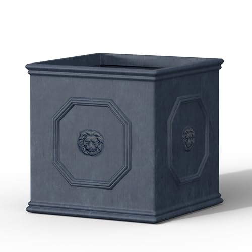 Kante Square Lion Head Concrete Planter, Classic English Style Plant Pot with Drainage Hole and Rubber Plug for Indoor Outdoor Garden Patio Home, 12.6"x12.6"x12.6" Gravel Gray - color: Gravel Gray, size: 12.6"