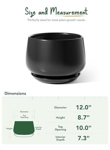 LE TAUCI Ceramic Planter, 12 Inch, Large Plant Pot, Indoor Plant Pot, Black - color: Black, size: 12"