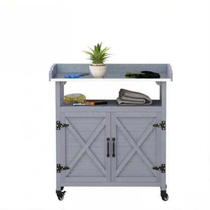 Gray Fir Wood Vanity Table with Aluminum Top and Cabinet Storage - color: Gray - 33.90 X 15.90 X 37.40 Inch