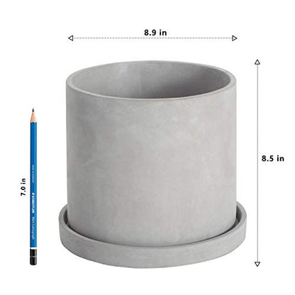 Ekirlin 9 Inch Flower Plant Pot Indoor - Grey Cement Garden Planter Concrete Planter with Drain Hole Saucer, Modern Succulents Containers for Home Decor, Office & Outdoor - size: 9 inch single