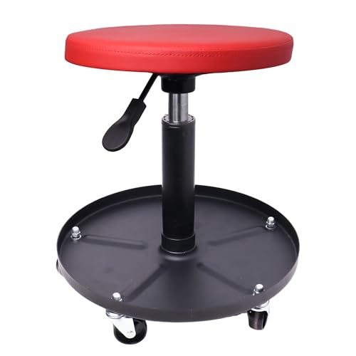 Rolling Mechanic Stool with Wheels Pneumatic Garage Shop Seat,Red - color: Red