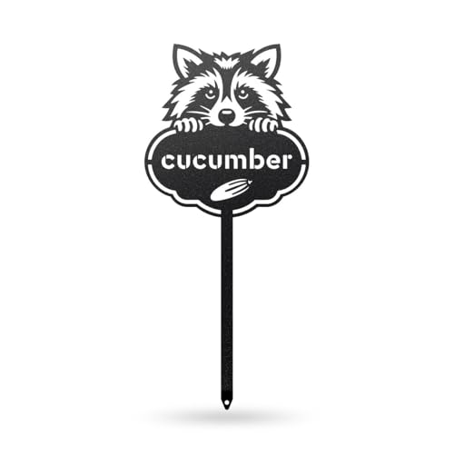 RealSteel Rocky the Raccoon Plant Markers – Cute Metal Garden Labels for Herbs & Vegetables | Outdoor Steel Plant Stakes for Garden, Greenhouse & Raised Beds | Gardening Gift | USA (CUCUMBER-B-6X13) - style: CUCUMBER