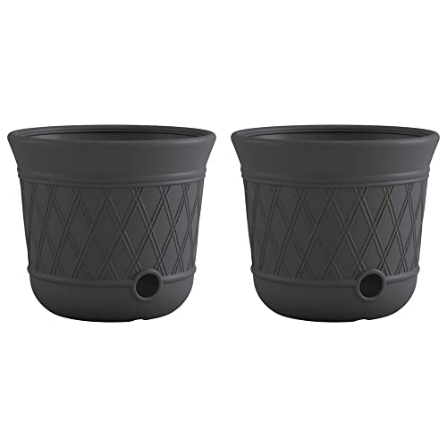 Suncast 2 Pack 14" x 12" Round Resin Decorative Weatherproof Outdoor Hideaway Standard Garden Hose Storage Pot with Drainage Holes, Gray - size: 2 Pack