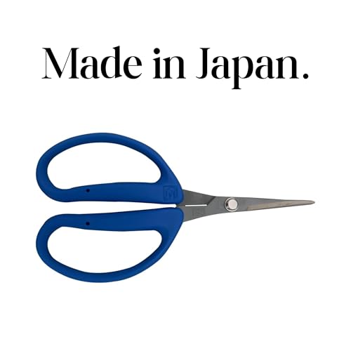 CHIKAMASA CRI-550SRF(Blue), The Specialty Trimming Precise Scissors, Stainless Steel with Fluorine Coating, Curved Blade for Trimming, harvesting vegetables and fruit, wide gardening use. - color: Silver/Blue