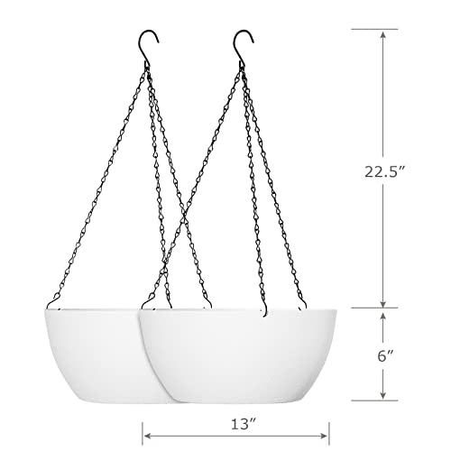 WSMKSZ 13 inch Large Hanging Planters Plant Pots for Outdoor Indoor Plants with Drainage Holes and Chain, 2 Pack Round Hanging Flower Pots for Garden Home Porch Decor, White - color: White, size: 13inch 2pcs