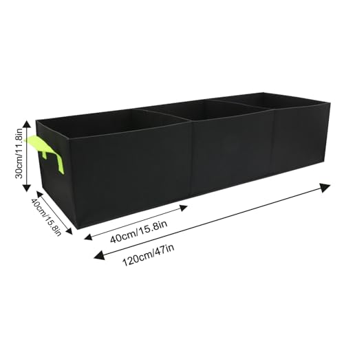 38 Gallon Grow Bags 2 Pack, 3 Compartments Rectangle Raised Planting Bags, 400g Heavy Duty Nonwoven Fabric Planter Pots for Vegetable Tomato Herb Flower Indoor Outdoor Gardening - color: Black, size: 2PCS 38Gallon