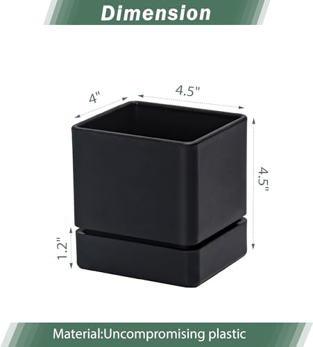 D'vine Dev 3-Pack Plastic Herb Planter Pots, 4 in, Black, 76-Y-B3-1 - color: Black, size: 12 Inch x 4.5 Inch