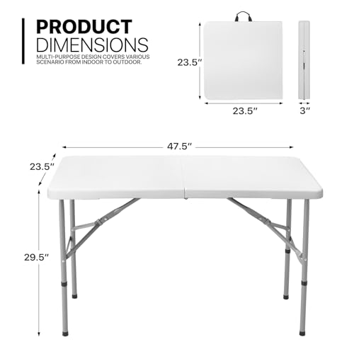 MoNiBloom 4Ft Folding Card Table, Picnic Cookout Table w/Handle, White - color: White