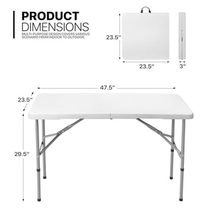 MoNiBloom 4Ft Folding Card Table, Picnic Cookout Table w/Handle, White - color: White