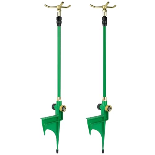 RESTMO 2 Pack 3-Arm Sprinklers for Yard with Adjustable Telescoping Base - size: 2 Pack