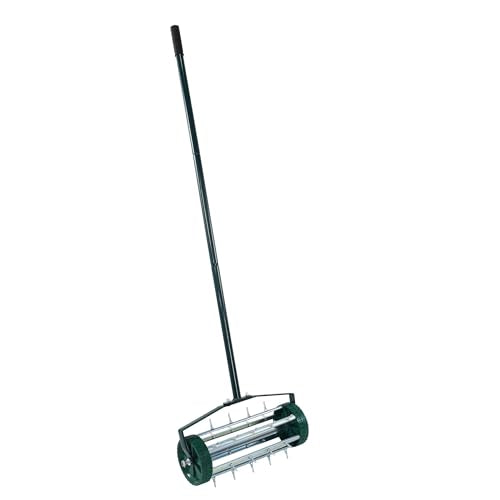 Push Lawn Aerator 57" Handle, 1.4" Rolling Spikes Durable Galvanized Steel, Manual Core Aeration Tool for Compacted Soil, Rustproof, Easy Assembly