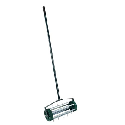 Push Lawn Aerator 57" Handle, 1.4" Rolling Spikes Durable Galvanized Steel, Manual Core Aeration Tool for Compacted Soil, Rustproof, Easy Assembly