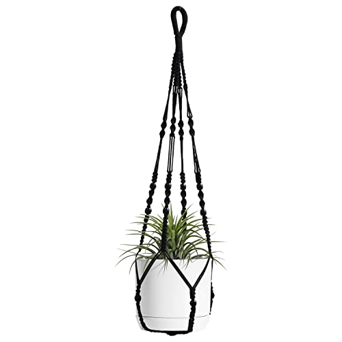 Macrame Plant Hanger Indoor Hanging with Wood Beads Macrame Planters No Tassel for Indoor Outdoor Boho Home Decor 35 Inch (Black,1pc) - color: Black