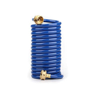 15FT EVA Curly Garden Hose, 1/2 in Blue Hose, Brass GHT Fittings - size: 15FT