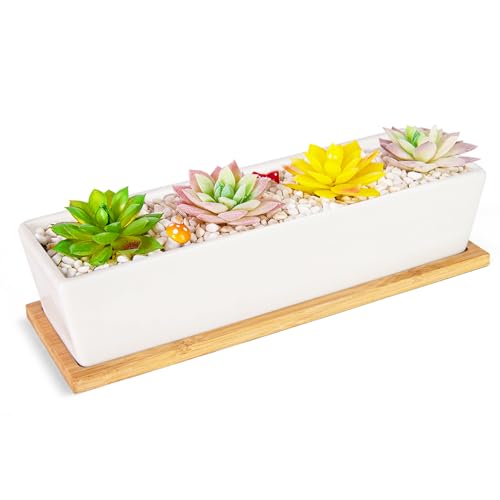 Succulent Pots, 12.1'' Ceramic Pots for Indoor Plant, Window Sill Planter - color: White