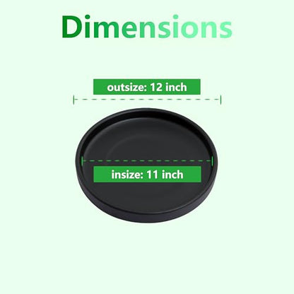12 Inch Large Ceramic Saucer - Drainage Tray for Plant Pot (Matte Black) - color: Black, size: 12 Inch