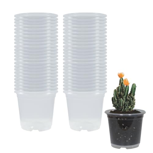 48 Pack 5 Inch Clear Nursery Pots with Drainage Plant Pots for Plants Transparent Potting Containers for Plants Seeding Starter Pot(Clear, 5 Inch 48 Pcs) - color: Clear, size: 5 Inch 48 Pcs