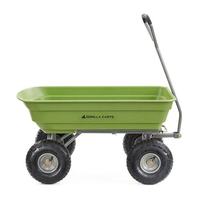 Gorilla Carts 600-Pound Capacity Heavy Duty Poly Yard Garden Steel Quick Dump Utility Wheelbarrow Wagon Cart with Straight Pull Handle, Green, Model GOR4G-COM - size: 4-Cubic Feet, style: Pneumatic-Green