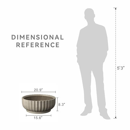 Kante Large Round Shallow Weathered Concrete Planter 20.9" Dia, Outdoor - color: Weathered Concrete, size: 20.9"w x 8.3"h