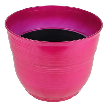 Garden Elements Indoor/Outdoor Glazed Brushed Happy Plastic Planter, Large, Bright Pink, 15" - color: Bright Pink