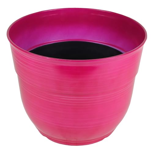 Garden Elements Indoor/Outdoor Glazed Brushed Happy Plastic Planter, Large, Bright Pink, 15" - color: Bright Pink