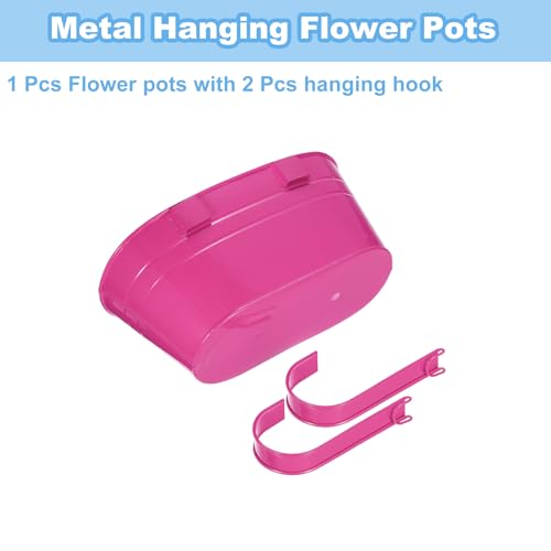 uxcell Rail Planter for Outdoor Plants, 4 Pcs 11" Iron Wall Hanging Planters Fence Railing Balcony Planters with Drainage Holes and Detachable Hooks, Rose Red - color: Rose Red