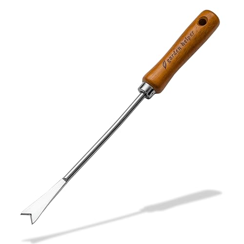 Dandelion Weed Puller Tool Handheld 13" - Garden Weeder Root Removal Tool - Heavy Duty Japanese Steel with Wood Handle - Made in Japan - color: Brown Dandelion Weeder