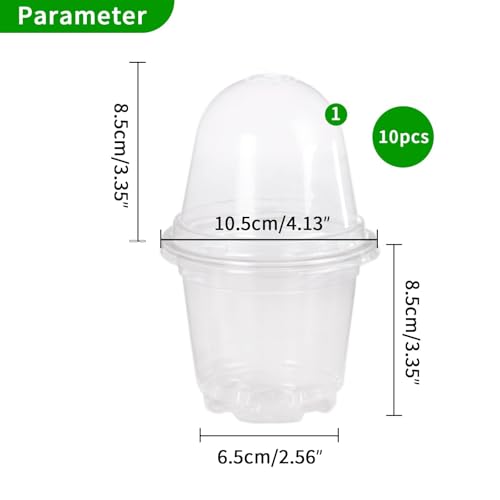 JOPY 4 Inch Plastic Nursery Pots with Humidity Dome for Plants Clear Seed Starter Pots Seedlings Planting Pots for Garden Indoor and Outdoor Small Planter Containers with Drainage Holes (10 Pack) - size: 4 inch-10Pcs