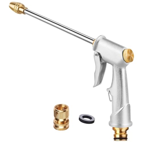Garden Hose Nozzle, Heavy Duty High Pressure Water Spray Nozzle with 8 Spray Patterns, Leakproof Metal Hose End Sprayer for Car Wash, Watering Plants, Cleaning Patio, and Pet Shower - color: sliver