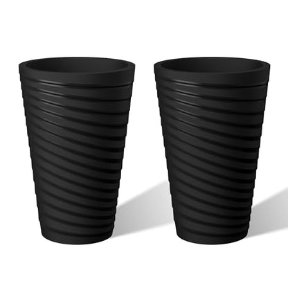 Kante 2-Pack All-Weather 15" H Round Tapered Black Plastic Planters