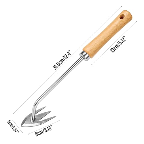 Manual Weed Remover Tool, Deweeder Hand Tool for Lawn and Garden, Upgrade 2026 Pulling Uprooting Weeding 3 Tooth Puller, Stainless Steel Weeder for Gardening Backyard Farm Plant, Durable Wooden Handle