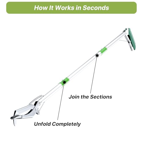 50" Foldable Grabber Reacher Tool with Green Handle, Extra Long Lightweight Trash Pickup & Litter Picker, 3-Fold Stainless-Steel Reaching Aid for Home, Office & Garden Use