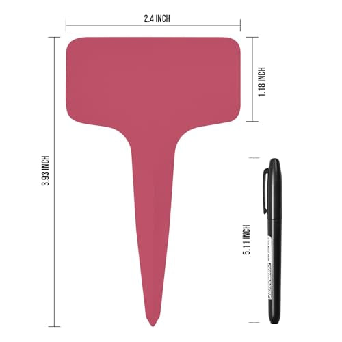 Plant Labels 200 Pcs Yuanling T-Type Plastic Garden Tags Waterproof Plant Sign Stakes Nursery Garden Makers for Seedlings Flower Vegetables Herb Potted Belt Permanet Marker Pen (Red) - color: Red