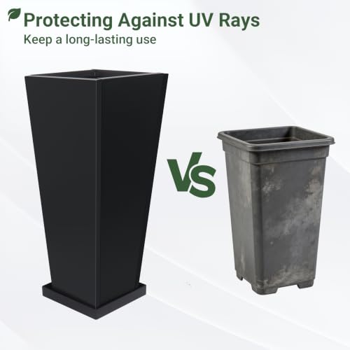 26" Metal Tall Outdoor Planters Set of 2, Durable & Wealtherproof - size: 26" H