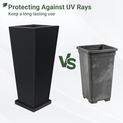 26" Metal Tall Outdoor Planters Set of 2, Durable & Wealtherproof - size: 26" H