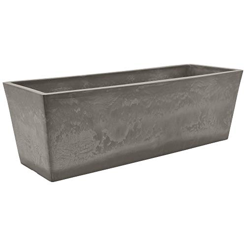 PSW Pot Collection [25.3 inch] Plastic/Stone/Wood Composite Window Box Rectangular Planter – No Drainage Hole (Drillable), Indoor/Outdoor Pot for Flowers and Vegetables, Cement Color - color: Cement, size: 25.5" x 9"