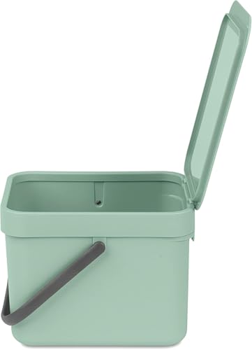 Brabantia Sort & Go Kitchen Countertop Food Scraps Compost Bin | XS / 1.6 Gal / 6L | Jade Green | Removable Stay-Open Lid, Carry Handle, Easy-Clean Recycling Box | Wall-Mounting Bracket Included - color: Jade Green, size: 1x 1.6 Gal / 6L