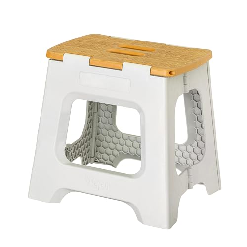 Vigar Compact Folding Step Stool, 12-1/2 in, Gray Bamboo Print - color: Gray Bamboo Print, size: 12-1/2-Inches