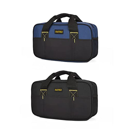 FASTECH 14 Inch Small Tool Bag, Wide Mouth Tool Tote Bag, Waterproof Tool Organizer Bag, Electricians Repairman Tools Tote Bag Double Fabric Storage Bag (Black+Blue) - size: Black+Blue