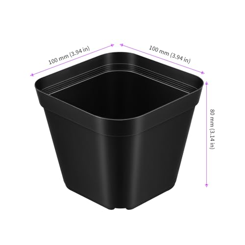 JEUIHAU 150 Packs 4 Inch Black Plastic Square Nursery Pots